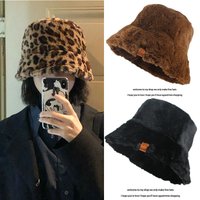 Autumn and winter  hat women’s  sweet and cute bucket hat hat leopard plush fisherman hat warm thickened basin hat