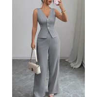 K Solid Sleeveless Bodycon Vest High Waisted Pants Two Piece Set