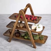 3 Tier Folding Serving Tray Paulownia & Acacia Wood Food Display Stand Collapsible Hotpot Restaurant Serving Tray Storage