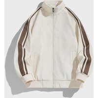 Flight Jacket Slim Fit Stand Collar Striped Bomber Jacket Spring & Fall Casual Streetwear Coat