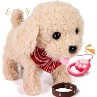 Interactive Plush Puppy Toy Licking & Walking Function Realistic Barking & Meowing Sound Remote Control LED Eyes Leash Included
