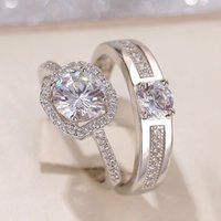 Elegant Couple Rings Wedding Rings Light Luxury Imitation Diamond Open Ring Sugar Cube Couple Ring