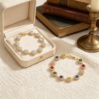 Light Luxury Round Sun Flower Colored Treasure Bracelet Ins Wind Exquisite Zircon Jewelry Commuter Versatile Accessories
