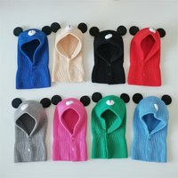 Kids'caps Children's one-piece hat boys and girls cute bear shape neck guard warm knit