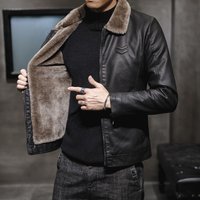 Men's Clothing jacket plus velvet thickened men's leather jacket lapel middle aged and elderly men's clothing dad's clothing thickened trend