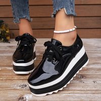 Large platform shoes autumn winter lace up square head patent leather platform wedge heels raising shoes