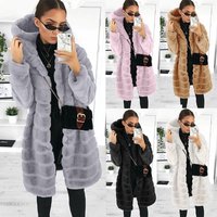 Rabbit Plush Padded Hooded Imitation Mink Coat