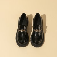 2025 Autumn Winter British Style Chunky Heel Genuine Thick Sole Loafers Leather Single Shoes