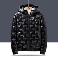 Solid Hooded Down Coat Glossy Fabric Winter Coat Zip up Puffer Jacket Long Sleeve Elastic Cuff Warmer Coat Clothes