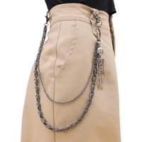 Gunmetal Black Double-Layer Chain With Skull Pendant - Punk Hip-Hop Gothic Belt Chain For Men & Women