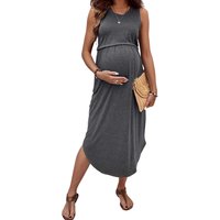 Clothing Waist Solid Sleeveless Casual Fashion Temperament Slim Round Neck Maternity Dress