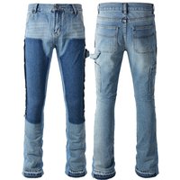 Men's Clothing men's patchwork contrast color distressed slightly flared washed jeans flared jeans