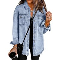 Women’s Clothing Stand New Style Raw Edge Denim Casual Loose Jacket Shirt