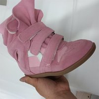 High Top Sneakers Hidden Wedge Heel Block Flat Casual Velcro Shoes