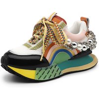 Versatile genuine leather Forrest Gump shoes for women 2024 spring and summer new colorful ethnic style thick soled casual shoes dad shoes for women