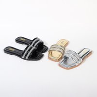 Women's Summer Sandals - Fashionable Slip-On Beach Shoes With Rhinestones, Lightweight & Comfortable For Casual Wear (Black/Silver/Gold, Sizes 36-42)