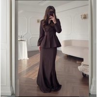  Pleated Skirt Set – Elegant Long Sleeve Cardigan & Flowy Midi Skirt Outfit
