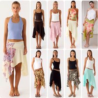 Bohemian Floral Print Line Skirt High Waist Asymmetric Hem Midi Skirt