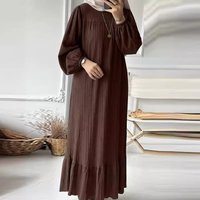 2024 Muslim Robe Spring Autumn Fashion Bubble Sleeve Pocket Hem Ruffled Dress