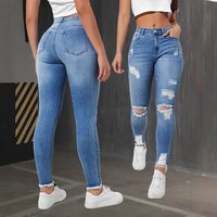 Stretch Ripped Skinny Jeans High Waist Slim Fit Denim Pants Comfortable Elasticity Fashionable Distressed Design