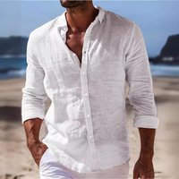 Clothing Button Shirt Daily Style Long Sleeved Solid Lapel Spring Summer Casual Cotton Linen Solid Shirt
