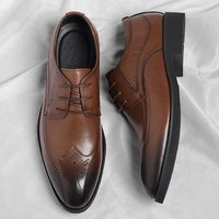 Euro Step Brogue Carved Business Formal Gentleman Shiny Leather Pointed Toe Wedding Men's Performance Office Shoes
