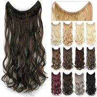 Long Brown Synthetic Hairpieces Fish Line Fusion Invisible Wavy Hair Extensions Cabello Perruque Femme