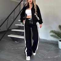  Striped Zip Up Jacket Set Lightweight Polyester Blend Sportswear Summer & Fall 