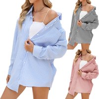 Clothing Autumn Winter Oversize BF Style Striped Loose Long Sleeved Shirt