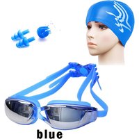Fashion Anti fog HD Swimming Goggles + Silicone Nose Clip Earplugs +PU Swimming Cap Combination