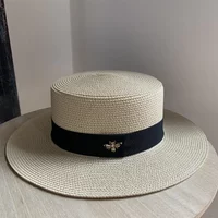 Summer wide brim flat top visor little bee protection resort beach versatile sun straw hat