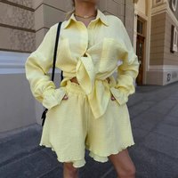 Clothing Long Sleeved Ruffled French Shirt Double Layer Casual Shorts Suit