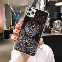 Glitter Stars Heart Fold Holder Phone Case Samsung Galaxy A50 A70 A30S A10S AS8 S9 S10 Plus Note10 Soft Silicone Sta