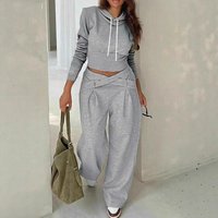 Clothing Hooded Sweatshirt Crossover Trendy Hoodie & Cross Waist Pants Set – Casual Two Piece Outfit Spring & Fall