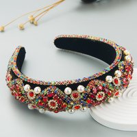 Pdmcms Women's New European and American Style Headband with Heavy Craftsmanship Diamond Inlaid Pearl Velvet Retro Sponge Headband