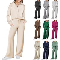 Clothing autumn winter casual sports suit zipper long sleeved sweatshirt wide leg pants two piece set