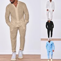 Cross Border European American Linen Autumn Casual Suit Long Sleeve Jumpsuit Workwear Pants Export