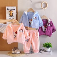 Korean Style Fleece Lined Three Piece Suit Autumn Winter Set Cartoon Design Ages 1 6