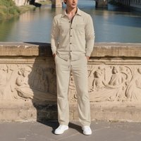 Corduroy Four Seasons Casual Button Down Shirt Cardigan Long Sleeved Trousers Suit