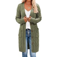  Long Knit Cardigan Buttons Pockets – Cozy V Neck Open Front Sweater Solid Colors