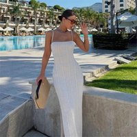 Clothing holiday style knitted dress summer backless strappy suspender dress sexy seaside long dress