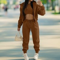 Spring Solid Simple Hoodie Sweatshirt Sports Casual Long Pants Three Piece Set