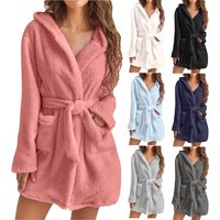 Plush Pajamas Solid Hooded Warm Home Bathrobe