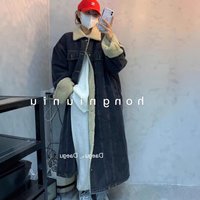 Winter Lambswool Denim Jacket Mid Length Korean Version Loose Bf Slim Thick Warm Street Cotton Clothing 9331