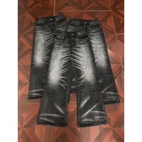 Men's Clothing Distressed Black Wash Vintage Whiskered Baggy Loose Straight Leg Jeans Men's Denim The King Of Fighters
