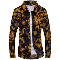 Spring And Autumn Plus Size Men's Trendy Pattern Long Sleeve Shirt Thin Fashion Slim Fit Long Sleeve Shirt Trendy Men