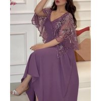 Clothing Muslim Robe 2026 Spring Summer Independent Station Ebay Middle East Embroidered Shawl Line V Neck Evening Dress