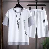 Waffle Knit Suit Casual Summer Wear Short Sleeved Shirt Shorts Stylish Cool Youthful Outfit