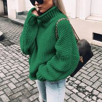 Clothing Chunky Sweater Rolled Hem High Neck Bat sleeve Sweater
