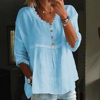Clothing Casual Three Quarter Sleeve Lace V Neck Pullover Tops Shirt